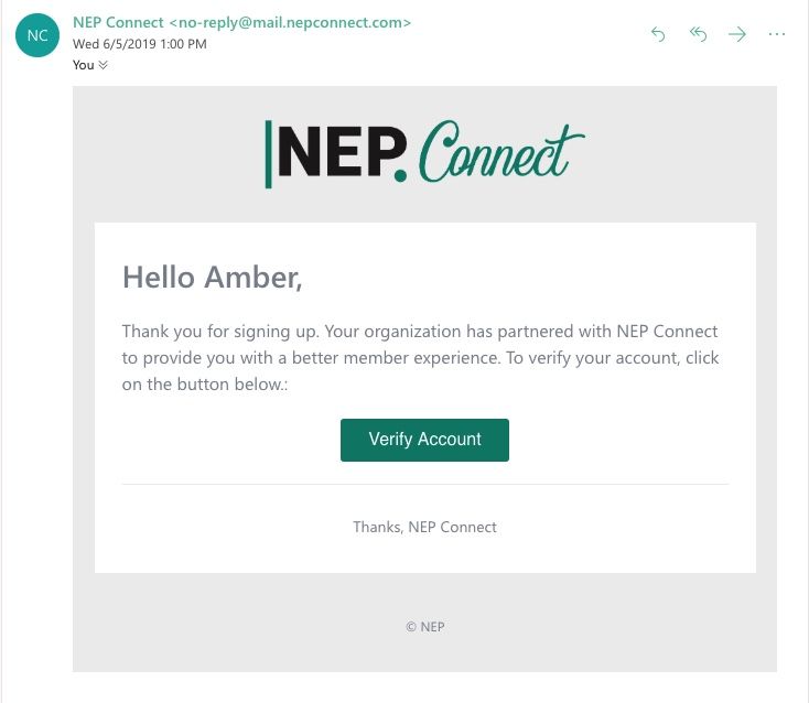 NEP Connect Registration email